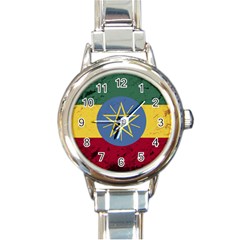 Grunge Flag Of Ethiopia Round Italian Charm Watch by trulycreative