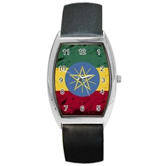 Grunge Flag Of Ethiopia Barrel Style Metal Watch by trulycreative