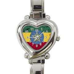 Grunge Flag Of Ethiopia Heart Italian Charm Watch by trulycreative