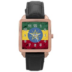 Grunge Flag Of Ethiopia Rose Gold Leather Watch  by trulycreative