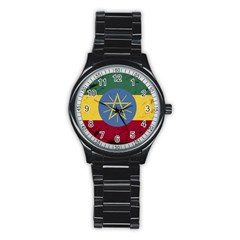 Grunge Flag Of Ethiopia Stainless Steel Round Watch by trulycreative