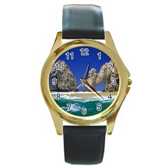 Arch Of Cabo San Lucas Round Gold Metal Watch by trulycreative