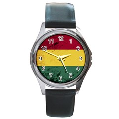 Grunge Flag Of Bolivia Round Metal Watch by trulycreative