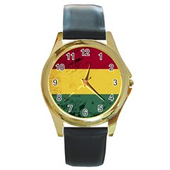 Grunge Flag Of Bolivia Round Gold Metal Watch by trulycreative