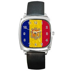 Grunge Flag Of Andorra Square Metal Watch by trulycreative