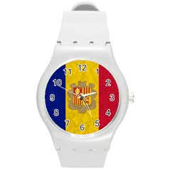 Grunge Flag Of Andorra Round Plastic Sport Watch (m) by trulycreative