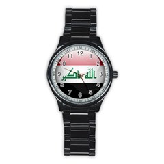 Flag Of Iraq Stainless Steel Round Watch by trulycreative