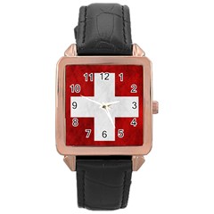 Flag Of Switzerland Rose Gold Leather Watch  by trulycreative