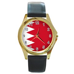 Flag Of Bahrain Round Gold Metal Watch by trulycreative