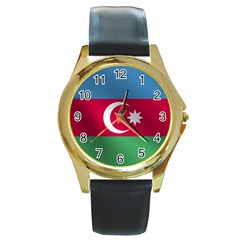 Flag Of Azerbaijan Round Gold Metal Watch