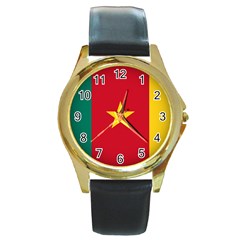 Flag Of Cameroon Round Gold Metal Watch by trulycreative