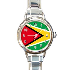 Flag Of Guyana Round Italian Charm Watch by trulycreative