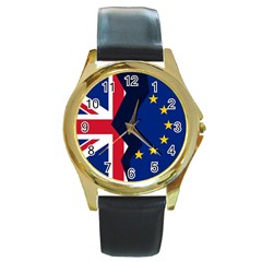 Brexit British Exit Flag Round Gold Metal Watch by trulycreative