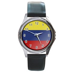 Flag Of Ecuador Round Metal Watch by trulycreative