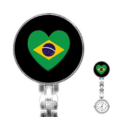 Heart Shaped Brazilian Flag Stainless Steel Nurses Watch by trulycreative