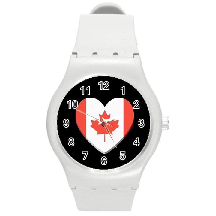 Heart Shaped Canadian Flag Round Plastic Sport Watch (M)