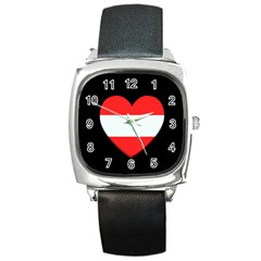 Heart Shaped Austrian Flag Square Metal Watch by trulycreative