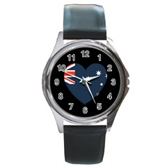 Heart Shaped Australian Flag Round Metal Watch by trulycreative