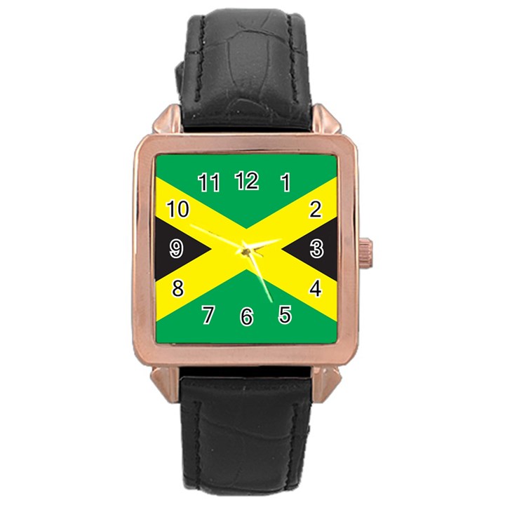 Flag Of Jamaica Rose Gold Leather Watch 