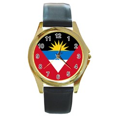 Flag Of Antigua And Barbuda Round Gold Metal Watch by trulycreative