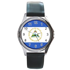 Flag Of Nicaragua Round Metal Watch by trulycreative