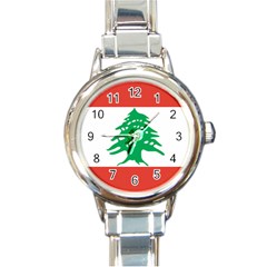 Flag Of Lebanon Round Italian Charm Watch by trulycreative