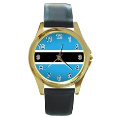 Flag Of Botswana Round Gold Metal Watch by trulycreative