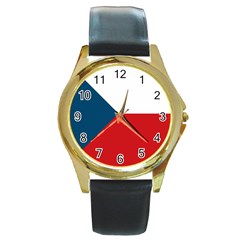 Flag Of The Czech Republic Round Gold Metal Watch by trulycreative