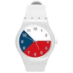 Flag Of The Czech Republic Round Plastic Sport Watch (m)