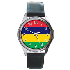 Flag Of Mauritius Round Metal Watch