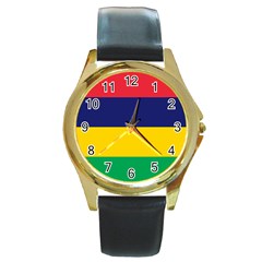 Flag Of Mauritius Round Gold Metal Watch by trulycreative