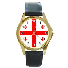 Flag Of Georgia Round Gold Metal Watch by trulycreative