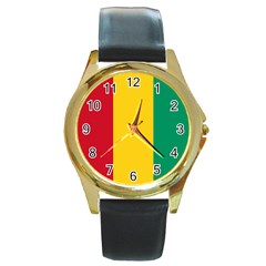 Flag Of Guinea Round Gold Metal Watch by trulycreative