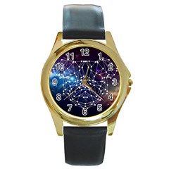 Constellation Star Pug Dog Round Gold Metal Watch by trulycreative