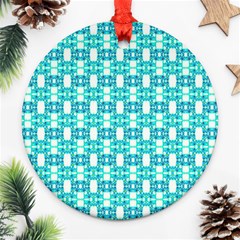 Teal White  Abstract Pattern Ornament (round) by BrightVibesDesign