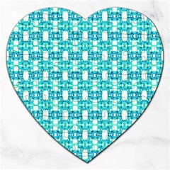 Teal White  Abstract Pattern Jigsaw Puzzle (heart) by BrightVibesDesign