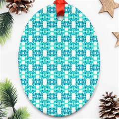 Teal White  Abstract Pattern Oval Ornament (two Sides) by BrightVibesDesign