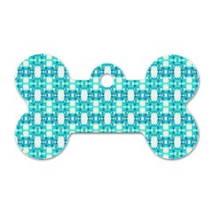 Teal White  Abstract Pattern Dog Tag Bone (two Sides) by BrightVibesDesign