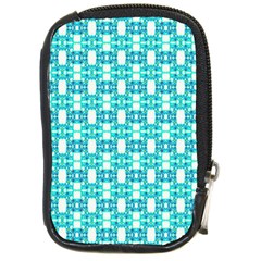 Teal White  Abstract Pattern Compact Camera Leather Case