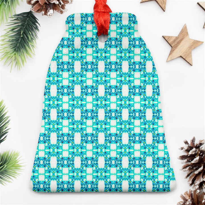 Teal White  Abstract Pattern Ornament (Bell)