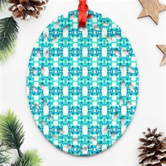 Teal White  Abstract Pattern Oval Filigree Ornament (two Sides) by BrightVibesDesign