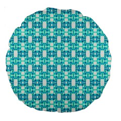 Teal White  Abstract Pattern Large 18  Premium Round Cushions by BrightVibesDesign