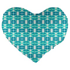 Teal White  Abstract Pattern Large 19  Premium Heart Shape Cushions by BrightVibesDesign