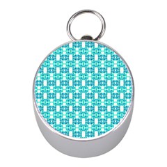 Teal White  Abstract Pattern Mini Silver Compasses