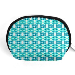 Teal White  Abstract Pattern Accessory Pouch (medium) by BrightVibesDesign