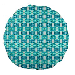 Teal White  Abstract Pattern Large 18  Premium Flano Round Cushions by BrightVibesDesign