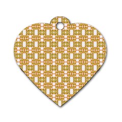 Yellow  White  Abstract Pattern Dog Tag Heart (two Sides) by BrightVibesDesign