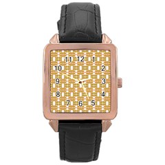 Yellow  White  Abstract Pattern Rose Gold Leather Watch  by BrightVibesDesign