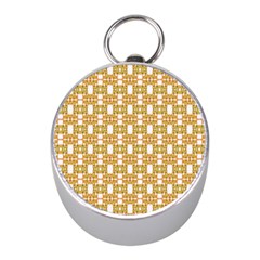 Yellow  White  Abstract Pattern Mini Silver Compasses by BrightVibesDesign