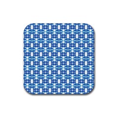 Blue White  Abstract Pattern Rubber Coaster (square)  by BrightVibesDesign